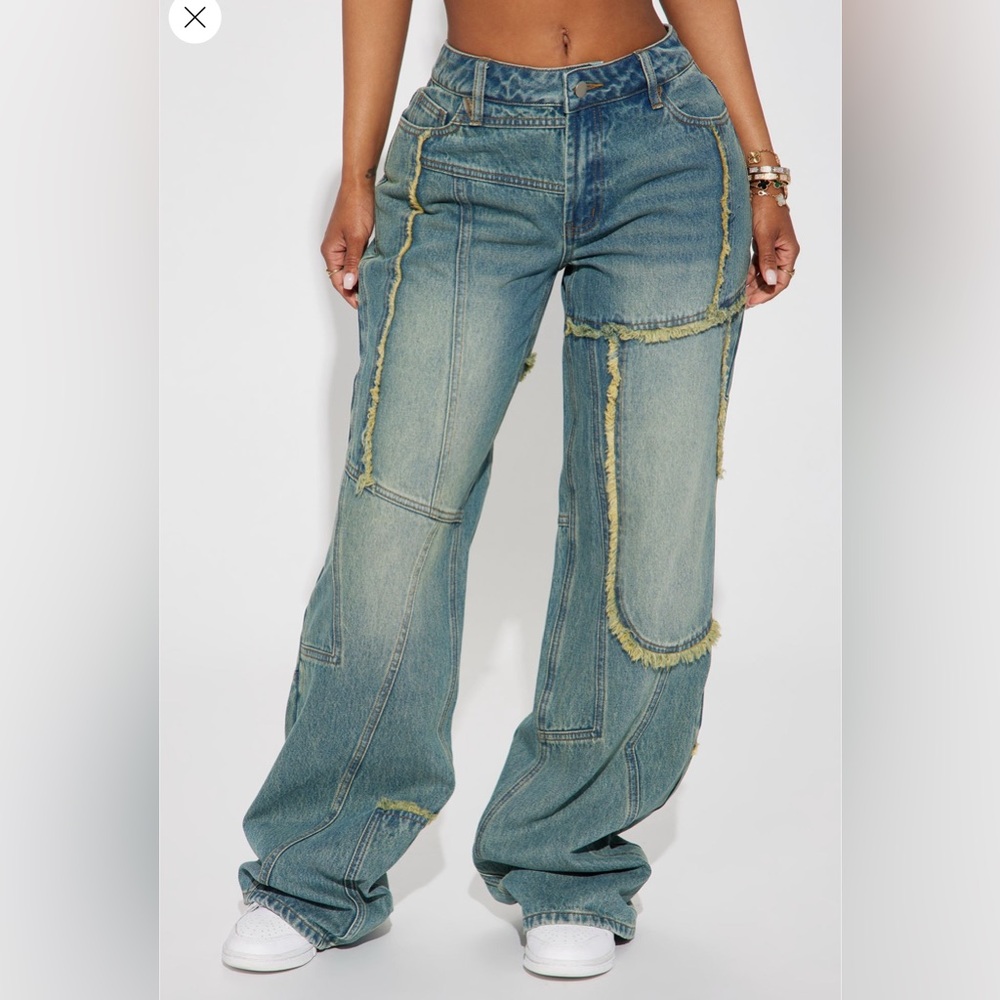 Fashion Nova Distressed Blue Wide Leg Jeans